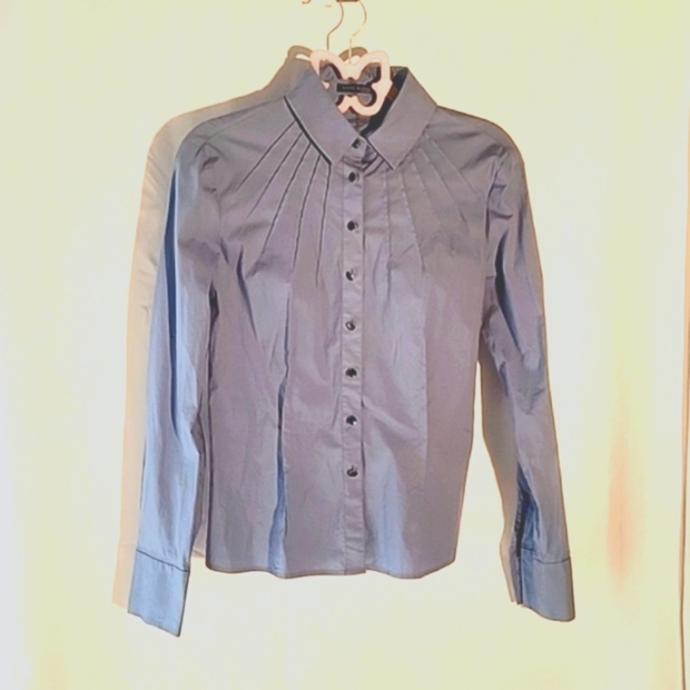 Anne Klein Blue Pleaded Button Down, Long Sleeve Blouse, Size: 6